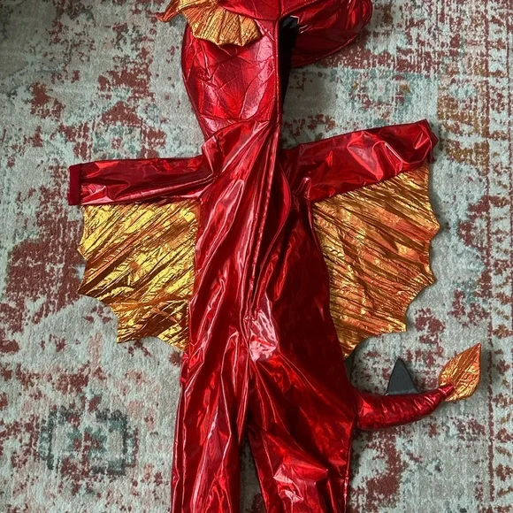 Pottery Barn Kids Shiny Red Dragon Costume with Gold Wings, never worn - Picture 2 of 4